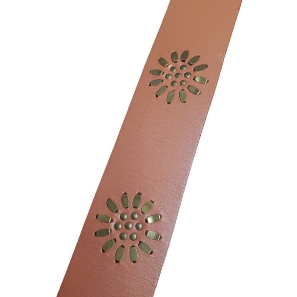 Linea Pelle Anthropologie Brown Genuine Leather Metal Floral Studded Belt - Picture 12 of 13
